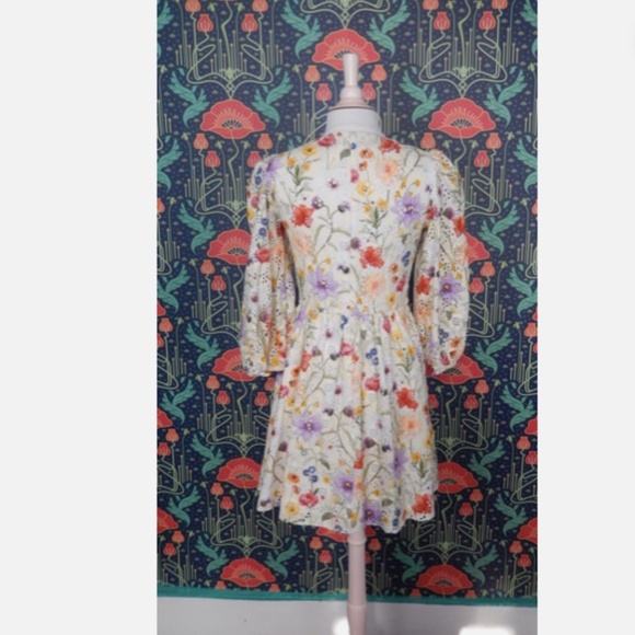 Borgo De Nor Bia Floral Print Broderie Anglaise Eyelet Cotton Voile Mini Dress - Picture 7 of 7